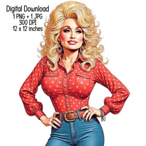 5 Dolly Country Singer in red polka-dot blouse T-Shirt Design | Digital Download | Clipart PNG
