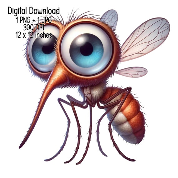 2 Mosquito Humorous Illustration | Digital Download | Funny Bug Clipart | Transparent PNG JPG