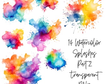 14 PNG Watercolor Color splashes Part 2 Transparent Watercolor Clipart Digital Download Commercial Use, card making illustration