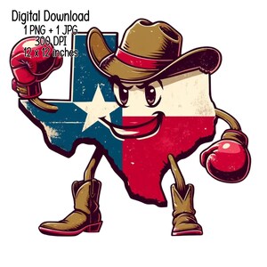 Texas con guantoni da boxe Download digitale Texas forte uso commerciale Sublimazione design, illustrazione clipart PNG trasparente JPG