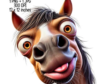Cute Horse Blepp Humorous Expression - Digital Download Sublimation Design, PNG, JPG
