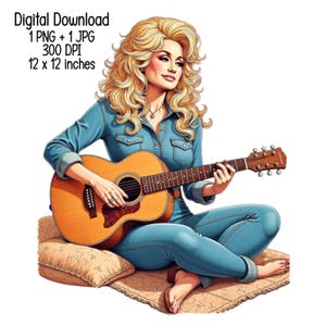 5 Dolly Country Singer sitting with guitar Digital Download | Clipart PNG