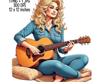 5 Dolly Country Singer sitzend mit Gitarre Digital Download | Clipart PNG