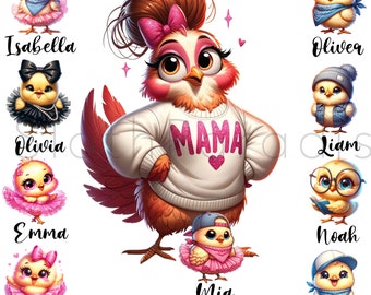 Custom Mama hen and chicks illustration Commercial Use Personalized Mother's day Sublimation designs illustration PNG Digital download
