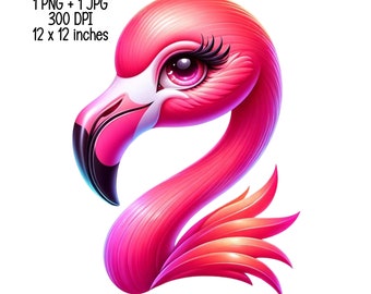 2 Adorable Pink Flamingo Bird Illustration - Clipart Commercial Use, Sublimation Design, PNG, JPG Digital Download