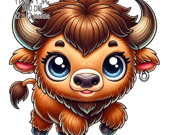 Cute Bison Clipart Illustration for Children | Commercial Use | Sublimation Designs | Transparent PNG JPG Digital Download