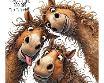 Funny Horse Besties Illustration | Digital Download | Clipart PNG JPG