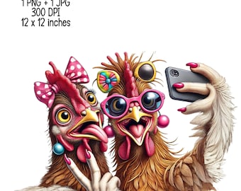 Sassy Chicks besties Illustration | Digital Download | Funny Animal Clipart | Transparent PNG JPG