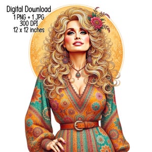 Dolly with halo Country Singer boho vibe T-Shirt Design | Digital Download | Clipart PNG