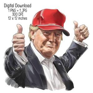 Humorous Trump Thumbs up Transparent Digital Download humorous Trump comical Clipart Illustration Commercial Use Trump support PNG JPG