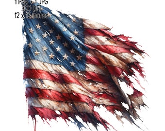 American  flag distressed and torn digital download, USA  flag T-shirt design, Commercial Use Sublimation designs transparent PNG, JPG