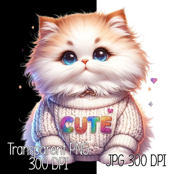 2 かわいい白猫 デジタルダウンロード ふわふわ子猫のイラスト