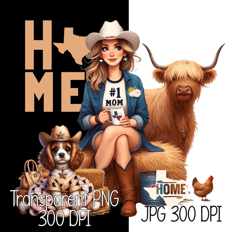 Texas Mom Clipart Illustration Ranch Mom Commercial Use Sublimation ...