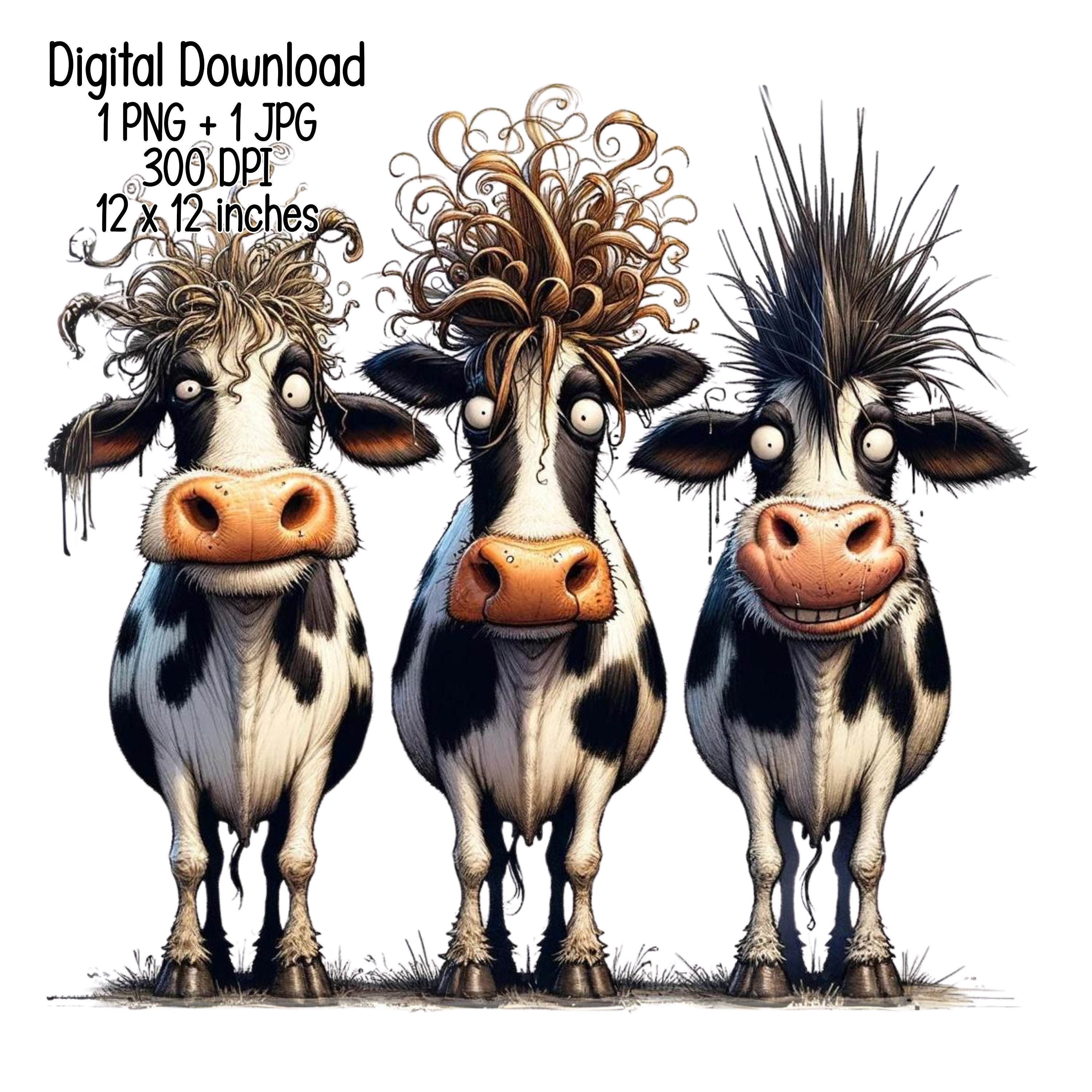 Crazy Cows Digital Download Humorous Herd Illustration Clipart