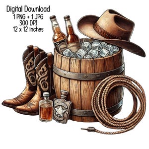 Western Cowboy PNG | Rustic Barrel Beer Digital Download | Country Rodeo Clipart for Sublimation & Crafts