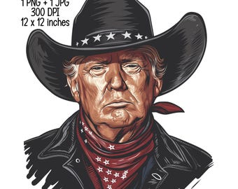 Donald Trump as a Cool Cowboy - Clipart Illustration, Digital Download, JPG, Transparent PNG