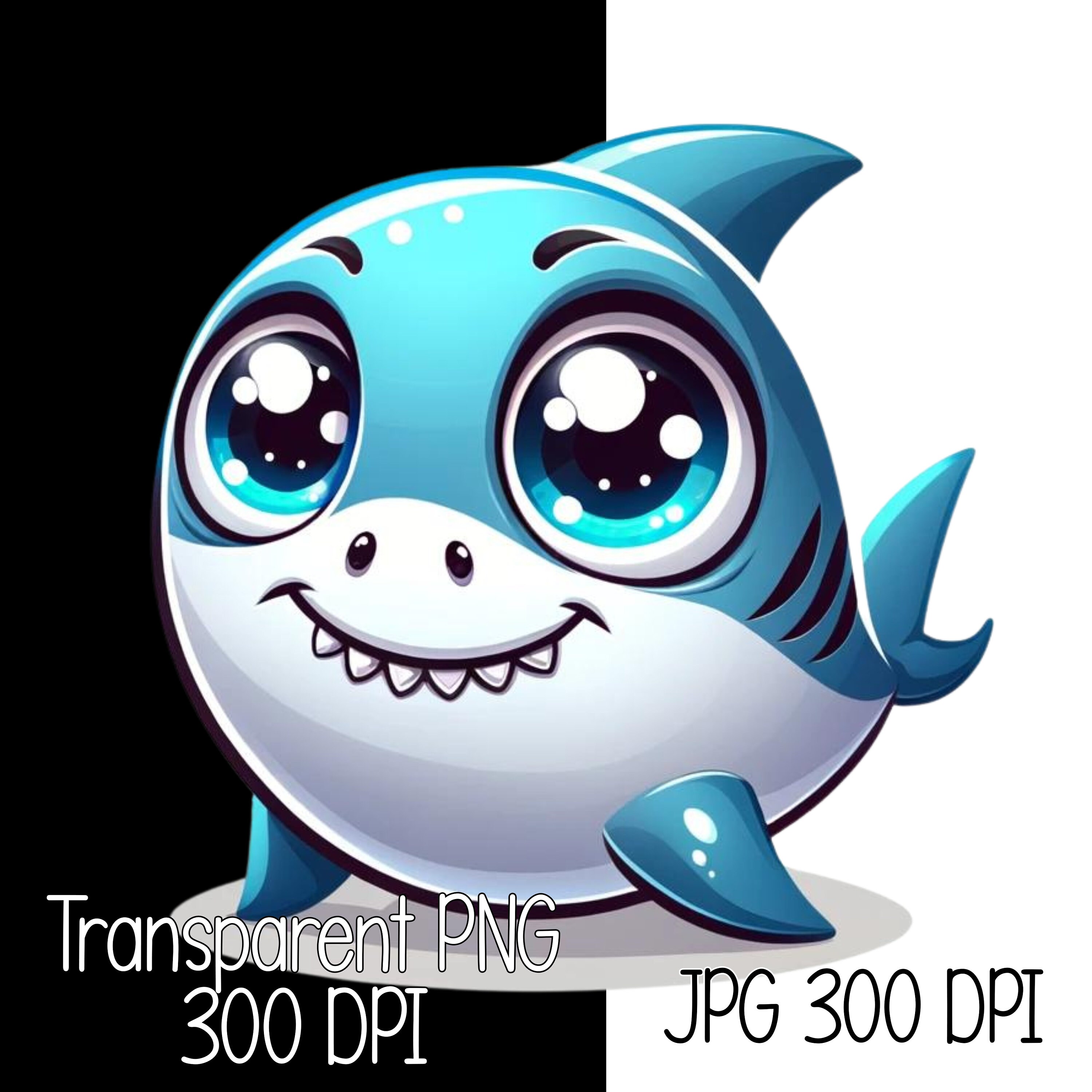 Shark Cute Children Clipart Illustration Sea Animals Commercial Use