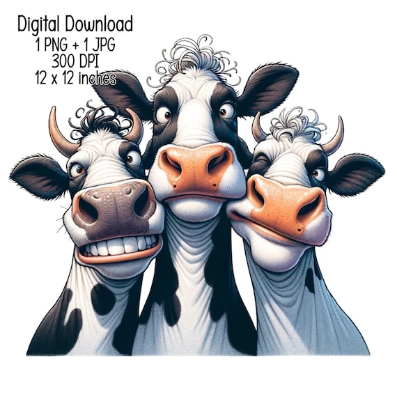 Comical Crazy Cow Besties Digital Download Cute Herd Illustration