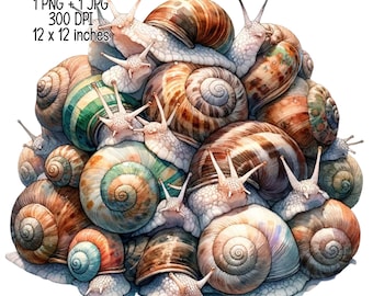 Pile of snails, animals Watercolor illustration Clipart Commercial Use Sublimation designs illustration transparent PNG JPG Digital download