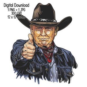 Donald Trump als coole cowboy - Clipartillustratie, Digitale download, JPG, Transparante png