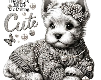 Cute Scottish terrier Digital download adorable dog illustration Clipart Commercial Use Sublimation designs transparent PNG, JPG