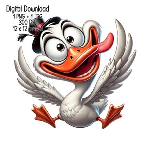 Silly Goose Clipart Illustration - Digital Download Sublimation Design, PNG, JPG