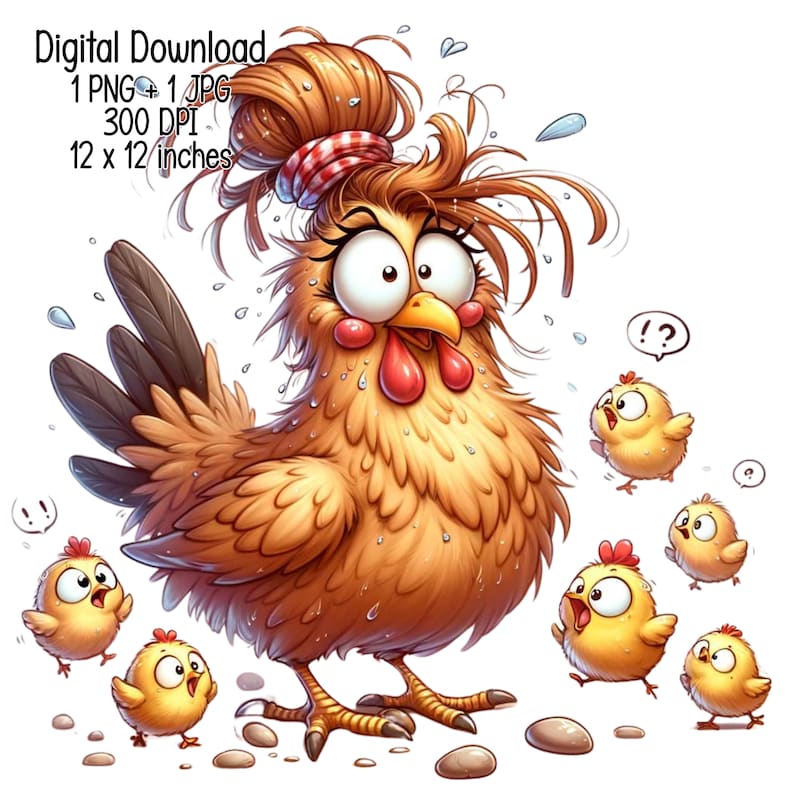 Crazy Mom Hen With Chicks Clipart Illustration Commercial Use ...