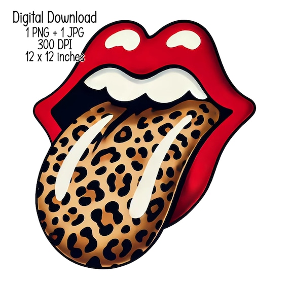Leopard Tongue Lips PNG Sublimation Design | Retro Rock Digital Download for T-Shirts | Trendy Cheetah Tongue Clipart Graphic