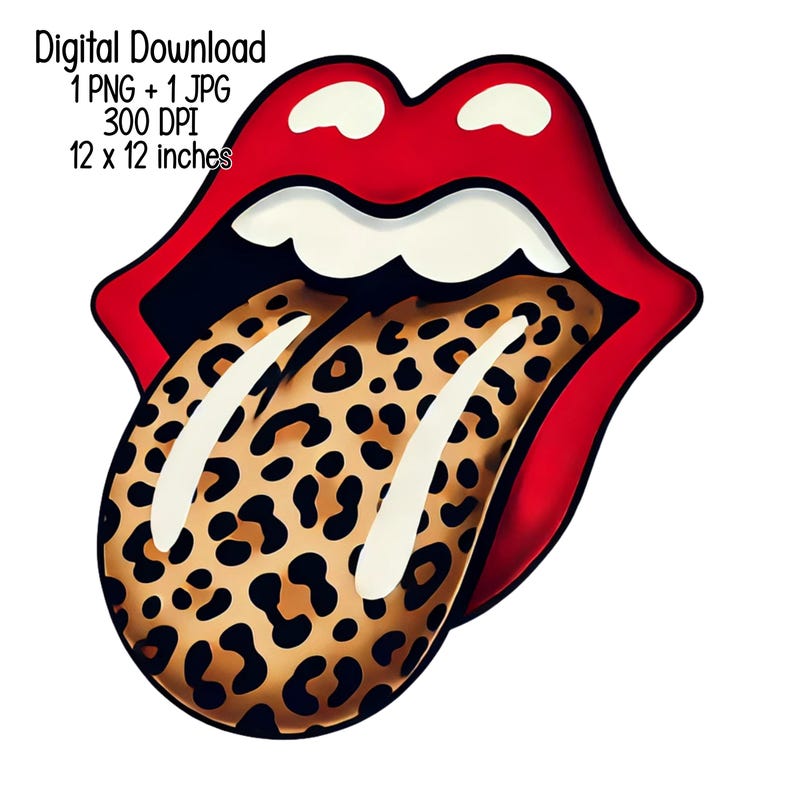 Leopard Tongue Lips PNG Sublimation Design | Retro Rock Digital Download for T-Shirts | Trendy Cheetah Tongue Clipart Graphic