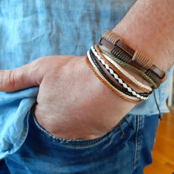 Set of two braided bracelets leather bracelet Unisex | Etsy