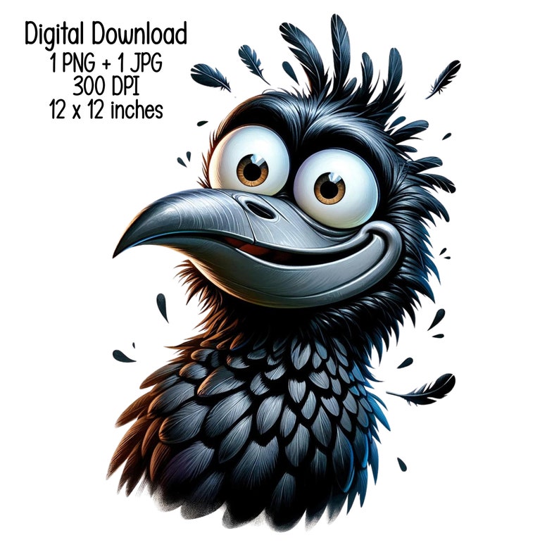 Funny Cute Colorful Humorous Crow Bird Illustration Clipart Commercial ...