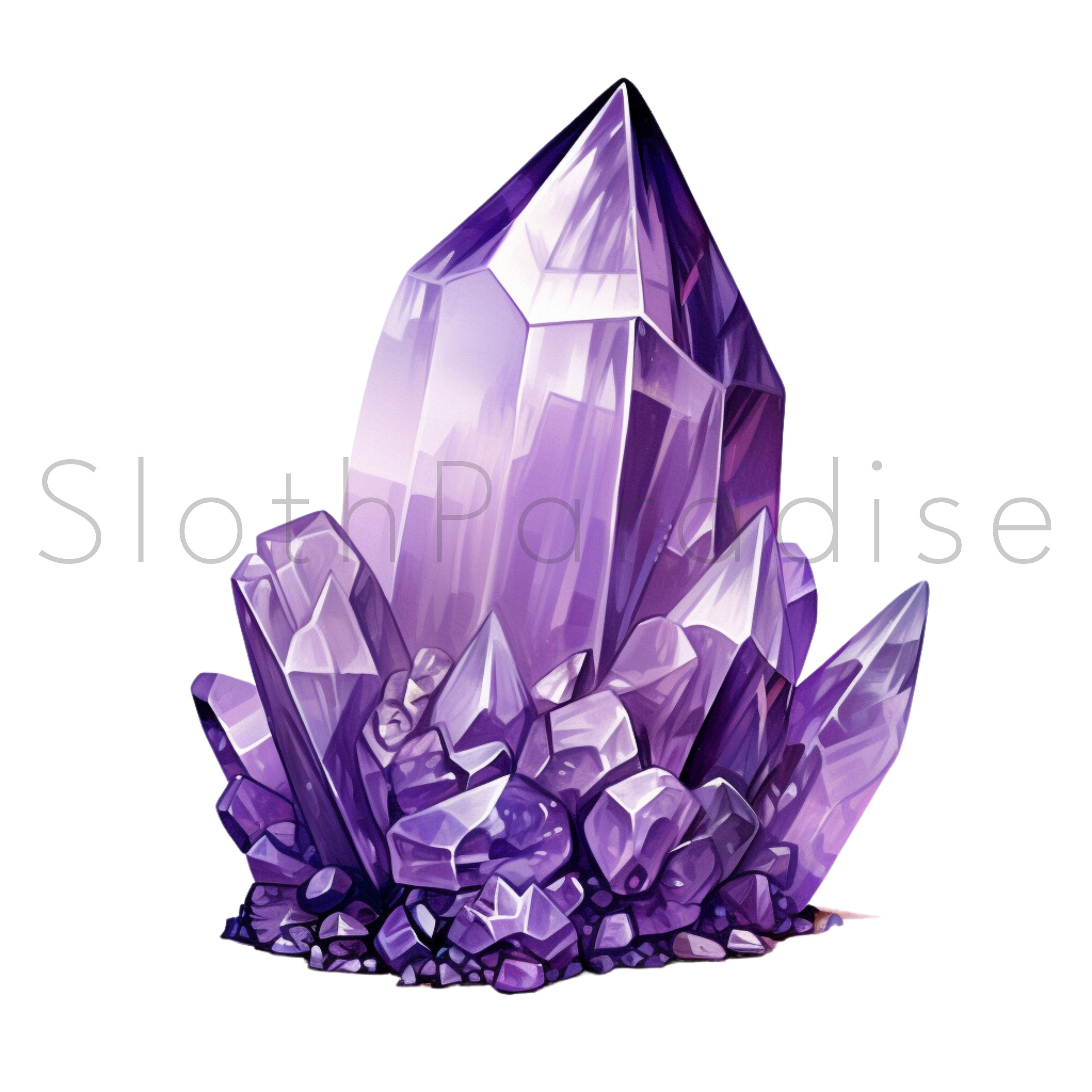 18 PNG Amethyst Crystal Transparent Watercolor Clipart Digital Download Commercial Use, Purple
