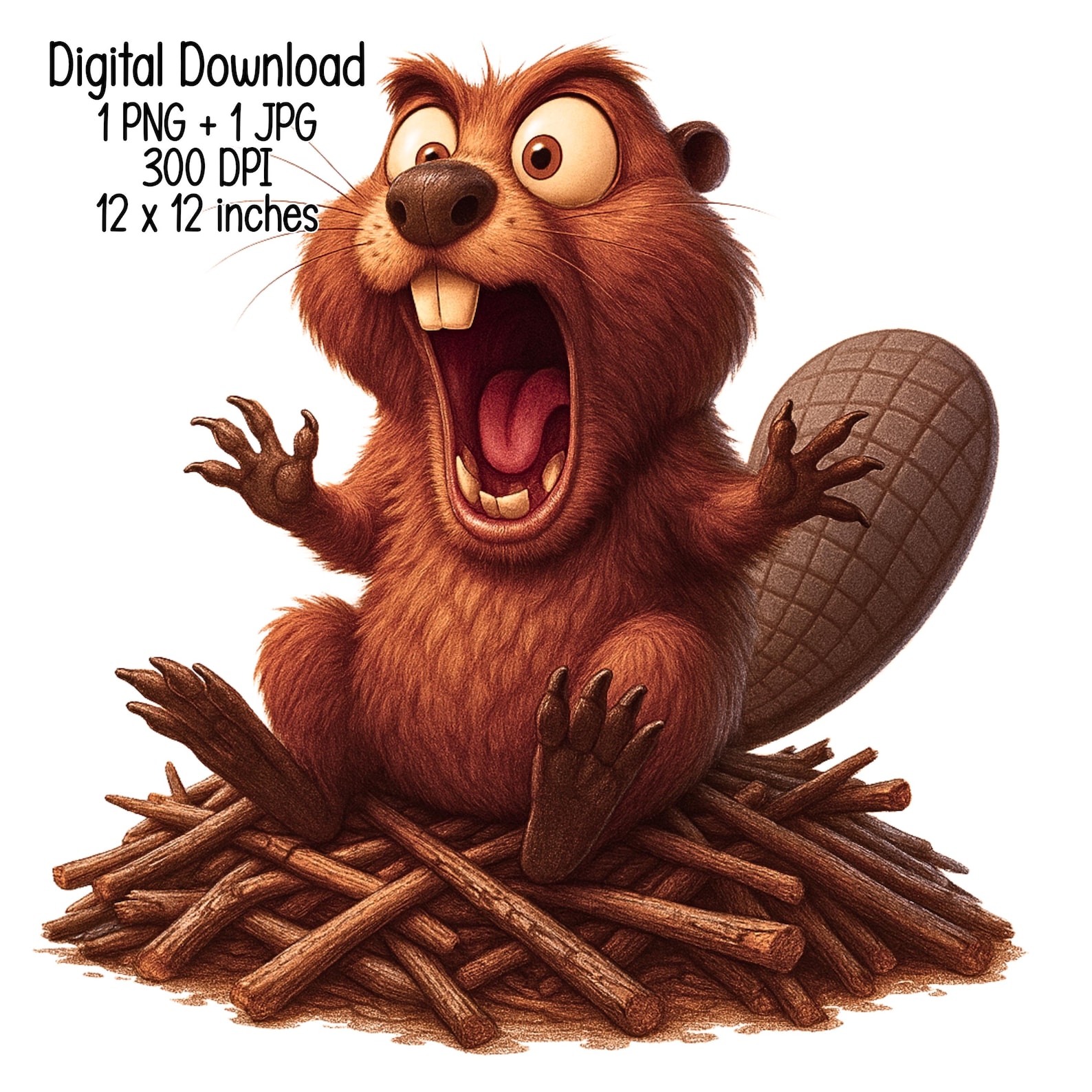Funny Cartoon Beaver Clipart | Cute Beaver Illustration PNG JPG | Kids ...