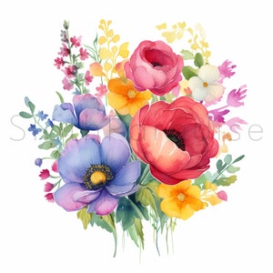 24 JPG Flower Arrangement Watercolor Clipart Digital Download Commercial Use, flower bouquets high quality card making printable art