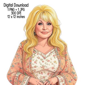 Watercolor Dolly Country Singer Spring vibe T-Shirt Design | Digital Download | Clipart PNG JPG