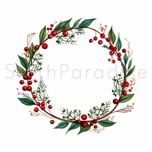 14 JPG Couronne de Noël Aquarelle Téléchargement numérique Utilisation commerciale Carte de style scandinave faisant une illustration d’art imprimable