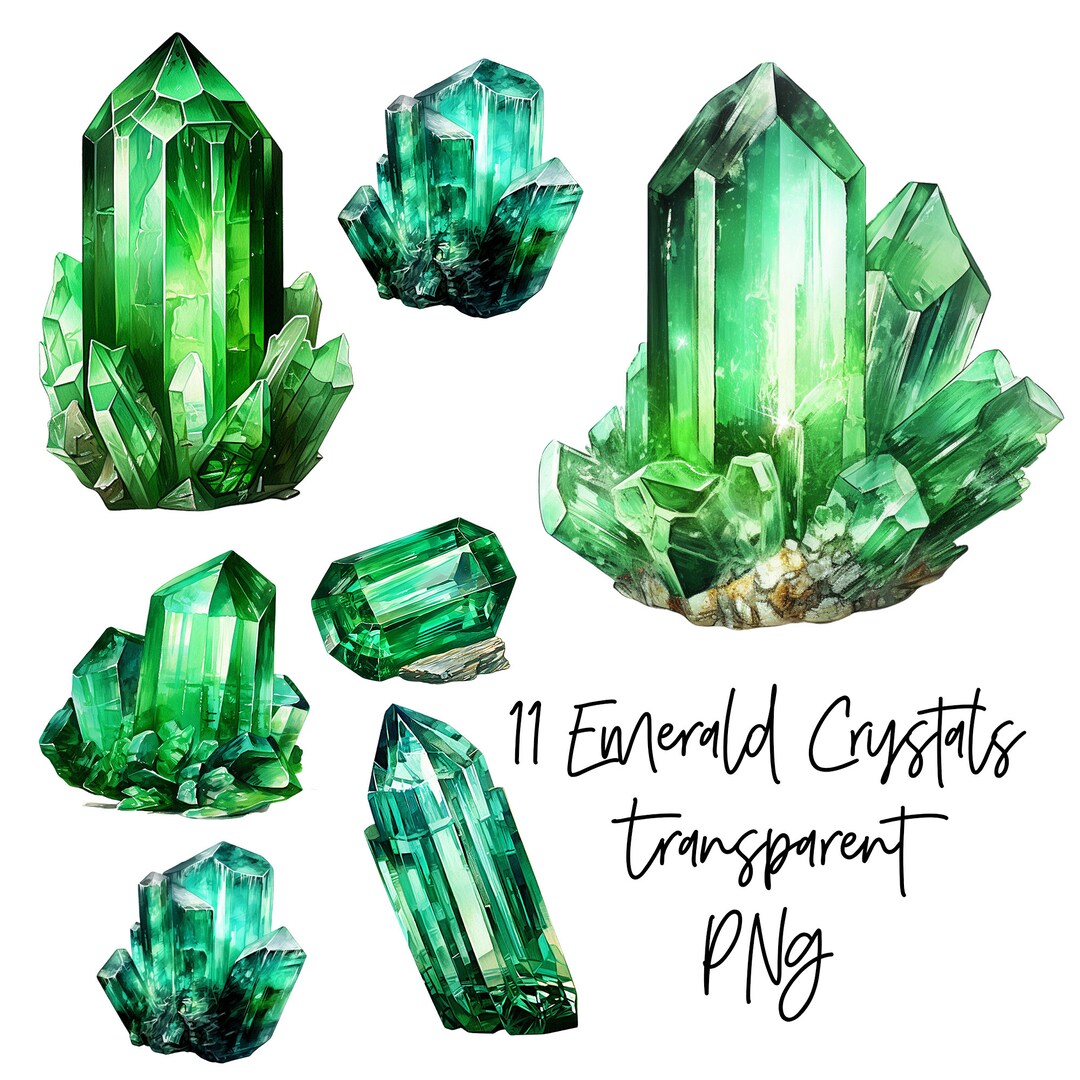 11 PNG Emerald Crystal Transparent Watercolor Clipart Digital Download ...
