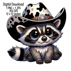 Mignon adorable raton laveur Texas vibes aquarelle Clipart usage commercial sublimation dessins illustration PNG, JPG transparents Téléchargement numérique