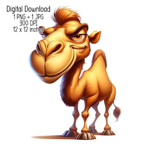 Travieso camello divertido Descarga digital ilustración de dibujos animados Clipart Uso comercial Diseños de sublimación PNG transparente, JPG vivero