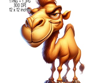 Mischievous funny camel Digital download cartoon illustration Clipart Commercial Use Sublimation designs transparent PNG, JPG nursery
