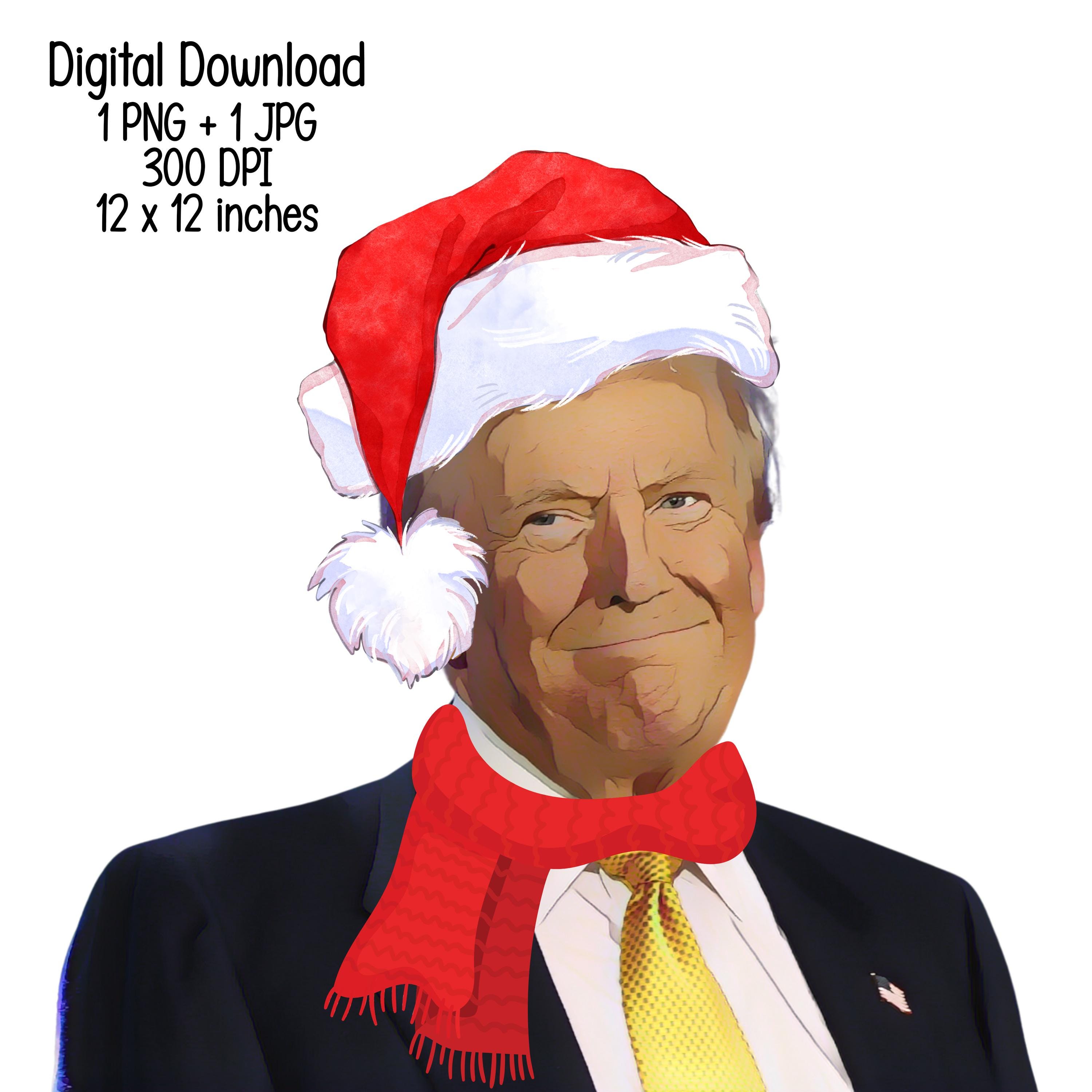 Donald Trump with Santa's Hat - Humorous Vice President Christmas Clipart Illustration, Digital Download, Sublimation PNG