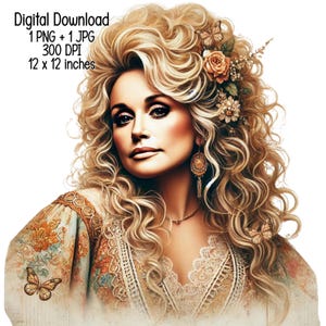 Dolly Country Singer Boho vibe T-Shirt Design | Digital Download | Clipart PNG JPG