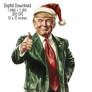 Trump duim omhoog met kerstmuts - humoristische Trump Christmas clipart illustratie, digitale download, sublimatie, png