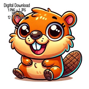 Ilustración de imágenes prediseñadas de castor lindo para niños / uso comercial / diseños de sublimación / PNG transparente JPG Descarga digital