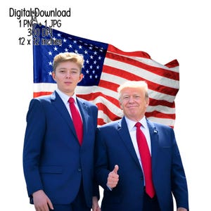 Trump with his son Clipart Illustration, Digital Download, JPG, Transparent PNG