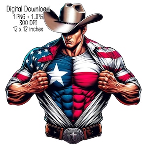 Starke Flagge von Texas, USA und Texas, texanischer Mann, digitaler Download, Illustration, Sublimationsdesign für kommerzielle Nutzung, transparentes PNG, JPG,