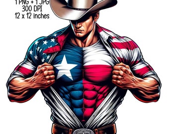 Strong Texas, USA and Texas Flag, Texan man digital download, illustration, Commercial Use Sublimation designs, transparent PNG, JPG,