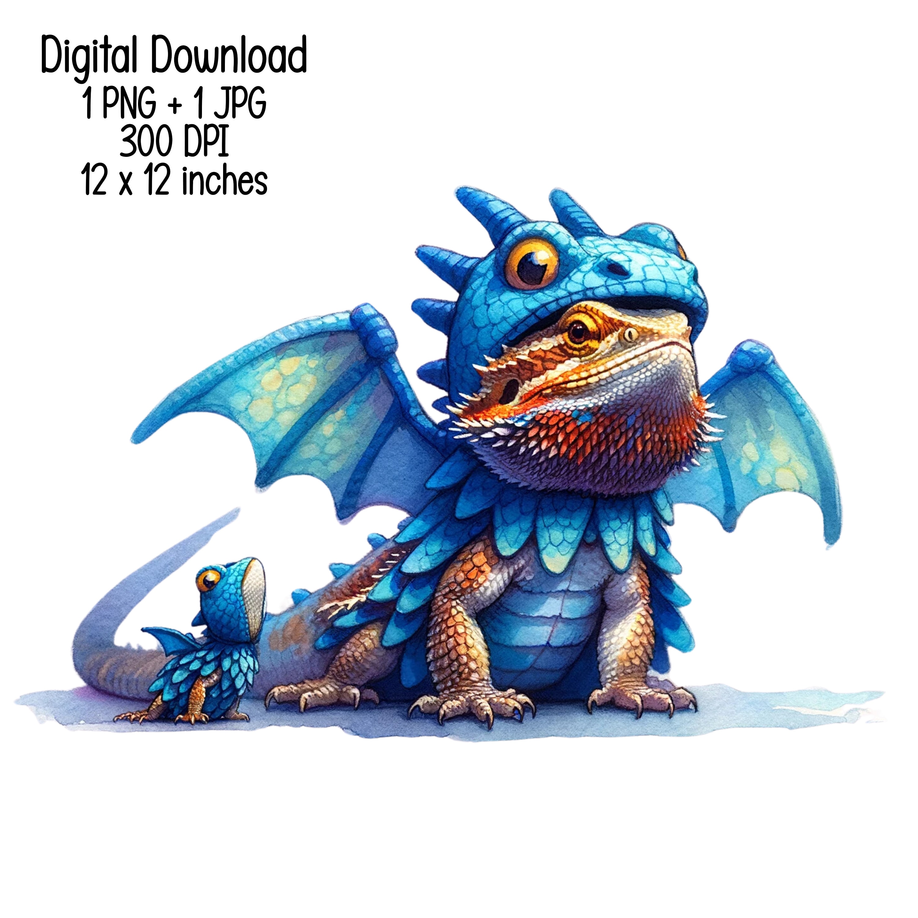Bearded Dragon as a Blue Dragon Watercolor Clipart Commercial Use ...