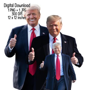 Fotorealistische afbeelding Trump met duim omhoog Digitale download humoristische clipart illustratie commercieel gebruik Trump-ondersteuning, png