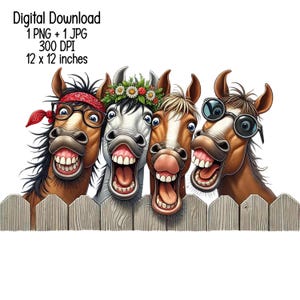 Ilustración de imágenes prediseñadas de caballos humorísticos tontos - Descarga digital de caballo divertido, JPG, PNG transparente